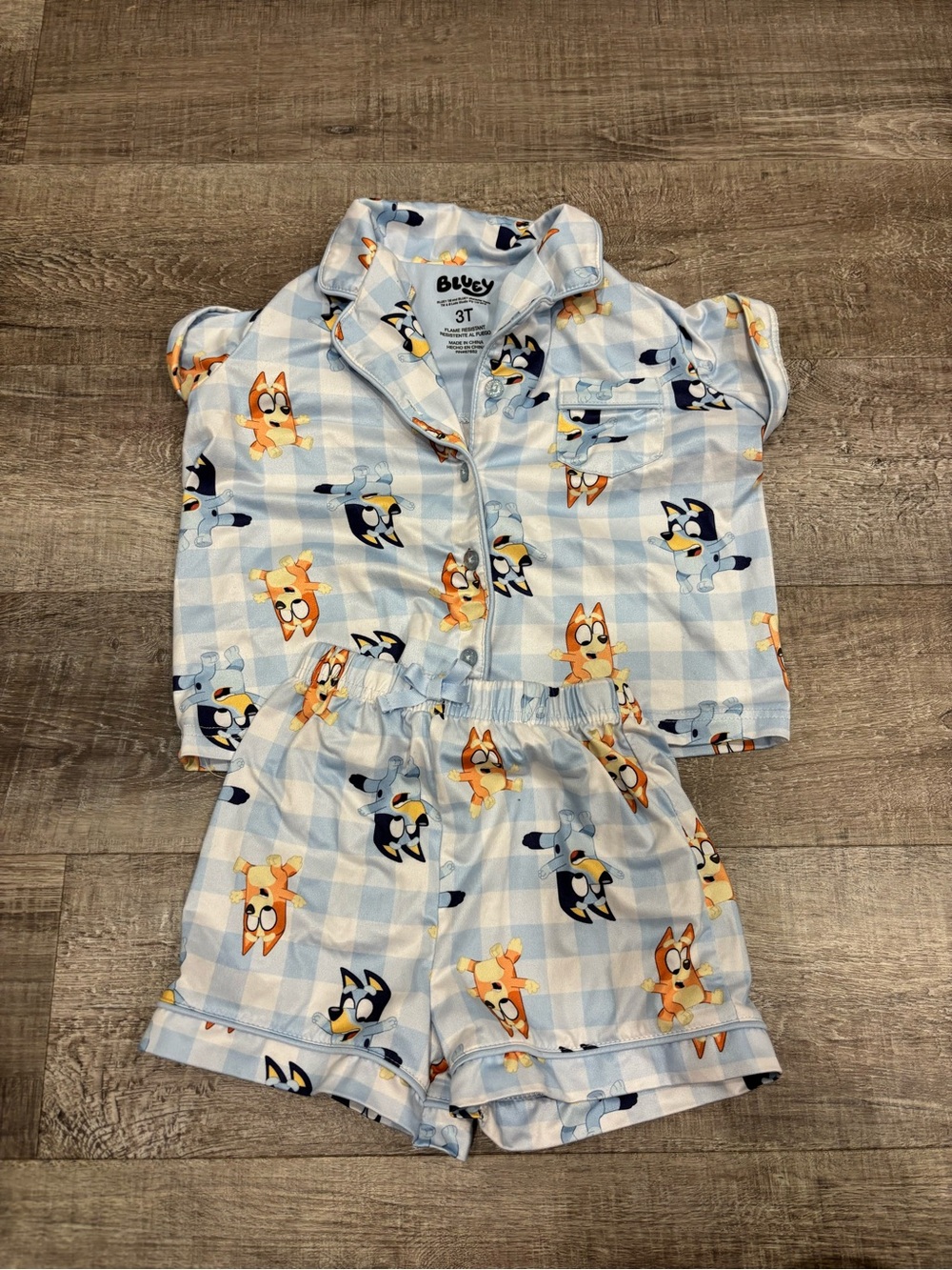 Bluey Light Blue Plaid Kids Pajama Set